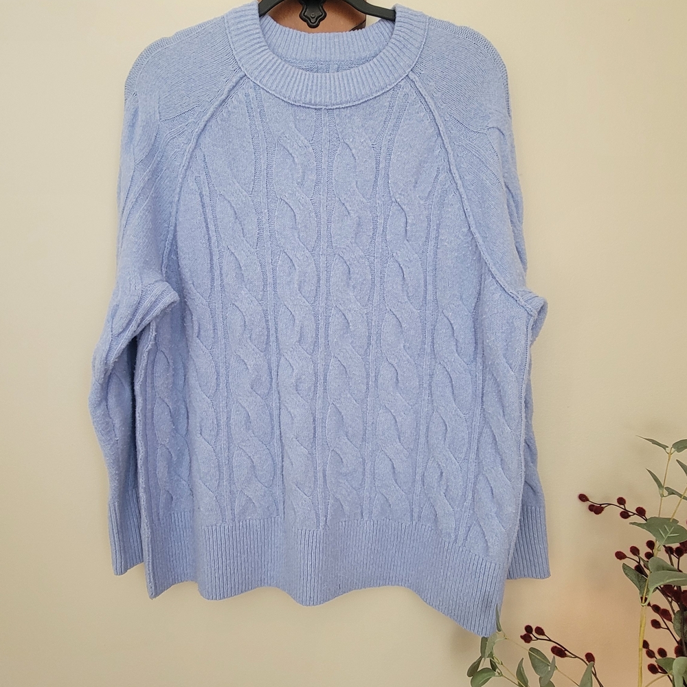 aerie Pastel Blue Cable-Knit Crewneck Sweater Size XS